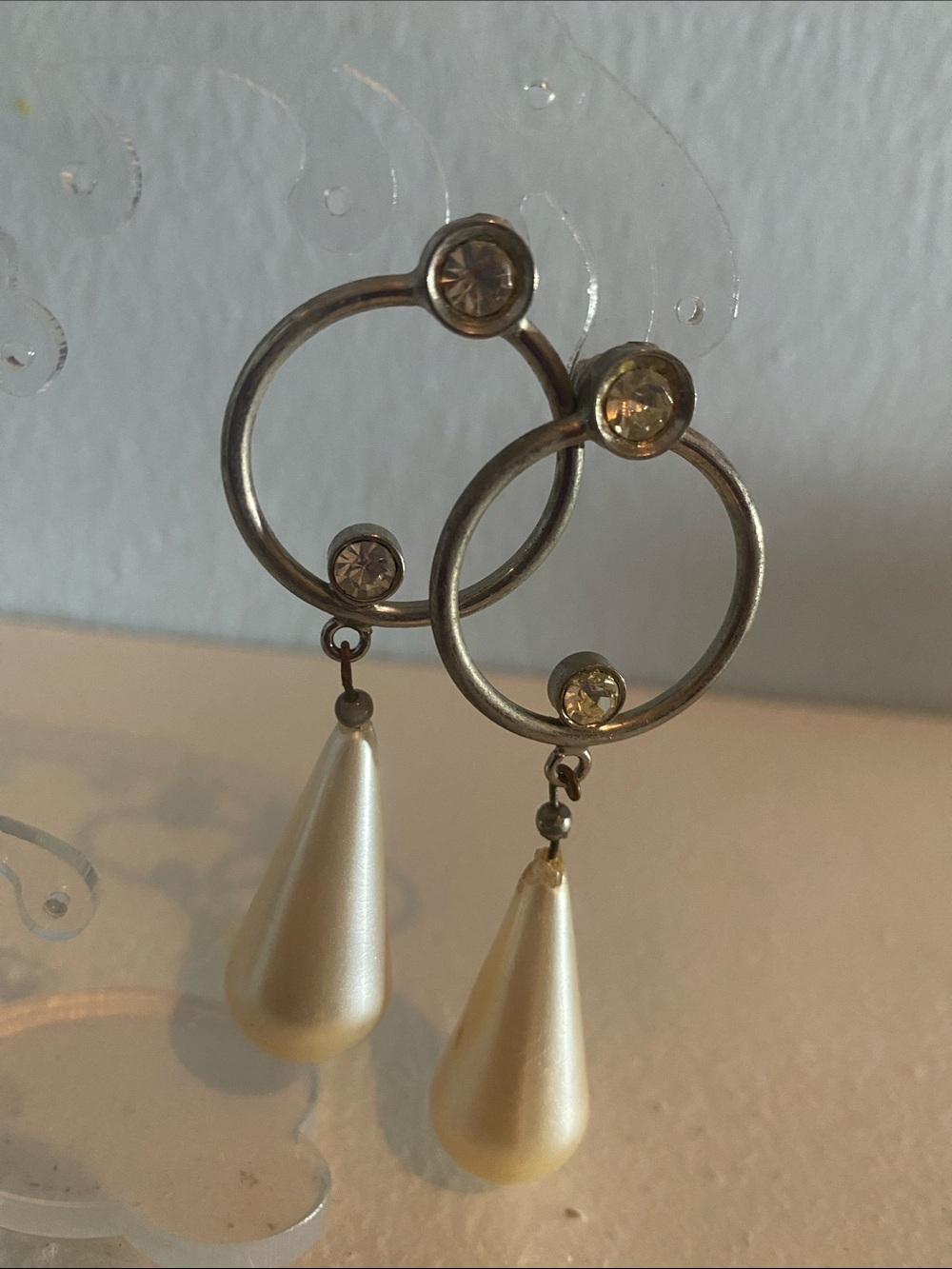 Pearl Teardrop Circle Drop Earrings - Women’s Vintage Y2K 80’s